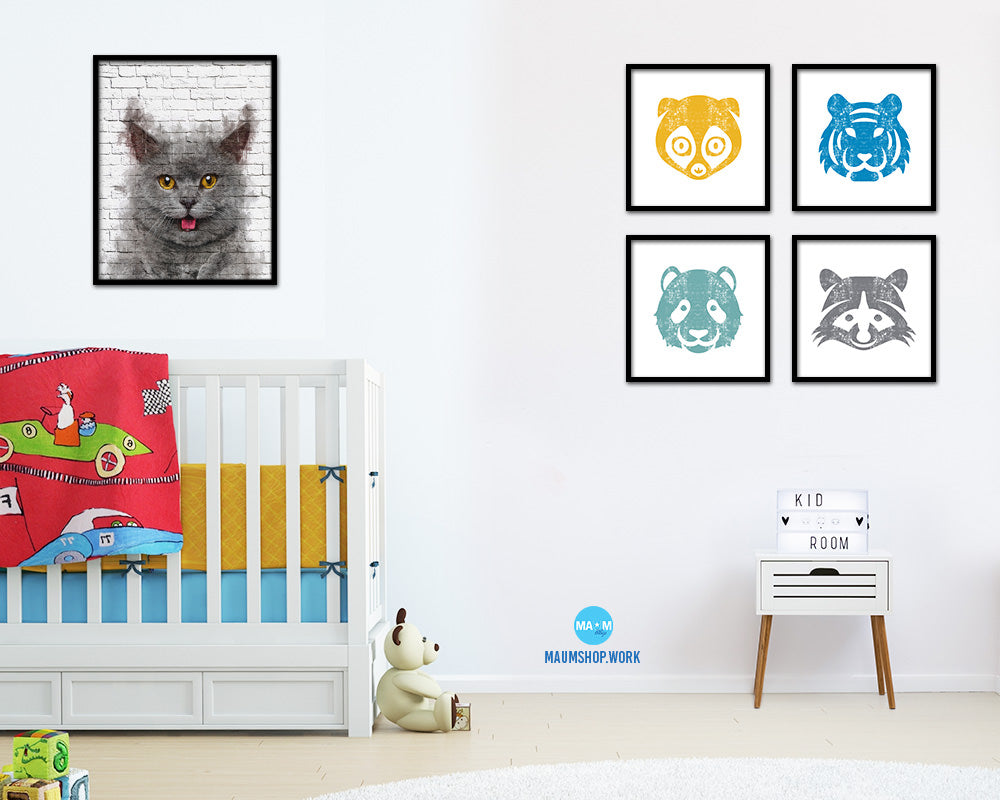 Chartreux Cat Kitten Portrait Framed Print Pet Home Decor Custom Watercolor Wall Art Gifts