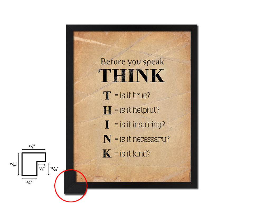 Before you speak think Quote Paper Artwork Framed Print Wall Decor Art