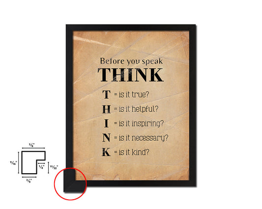 Before you speak think Quote Paper Artwork Framed Print Wall Decor Art