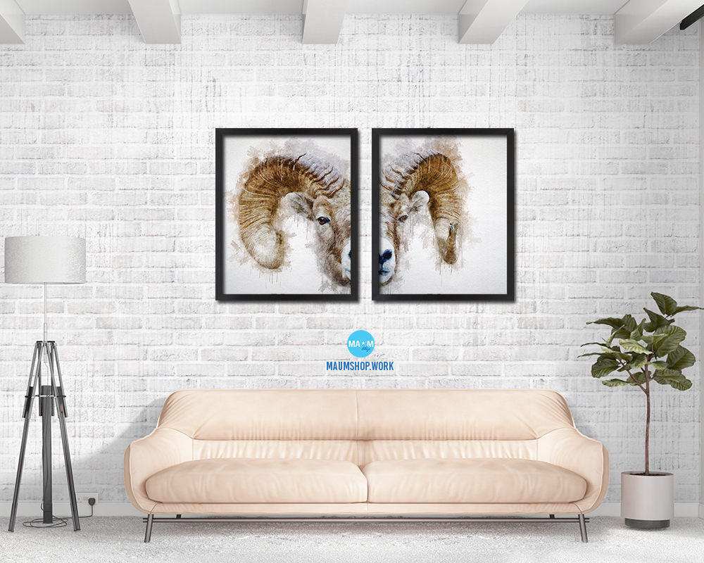 Sheep Ram Big Horn Animal Painting Print Framed Art Home Wall Decor Gifts