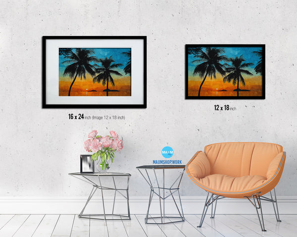 Sunset at Sea Islands Palm Tree Artwork Painting Print Art Frame Home Wall Decor Gifts