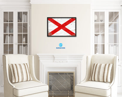 Alabama State Shabby Chic Flag Wood Framed Paper Print  Wall Art Decor Gifts