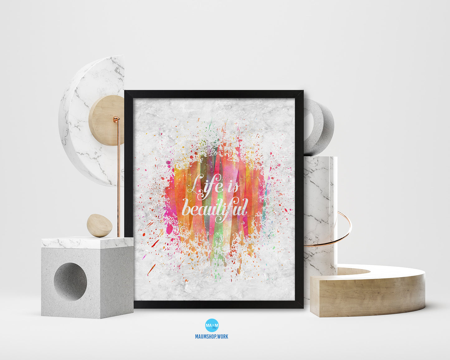 Life is beautiful Quote Framed Print Wall Art Decor Gifts