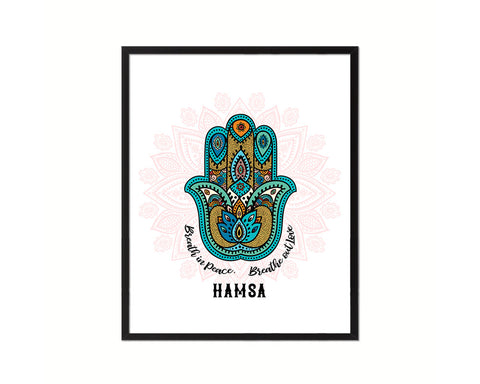 Breath in peace, Breathe out love Hamsa Yoga Wood Framed Print Wall Decor Art Gifts