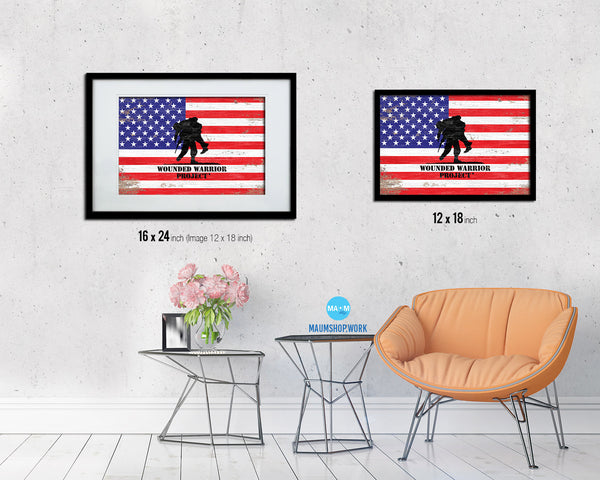 Wounded Warrior Project American Shabby Chic Military Flag Framed Print Decor Wall Art Gifts