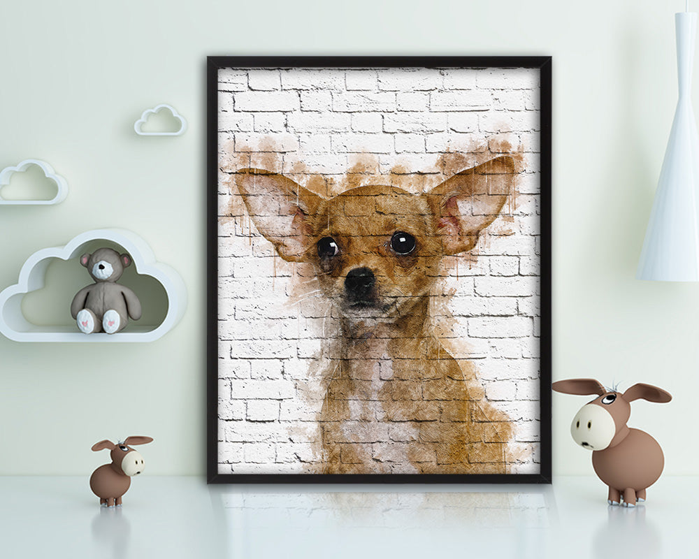 Chihuahua Dog Puppy Portrait Framed Print Pet Watercolor Wall Decor Art Gifts