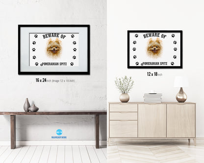 Beware of Pekingese Sign Wood Framed Print Wall Art Decor Gifts