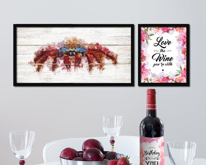 Crab Fish Art Wood Framed White Wash Restaurant Sushi Wall Decor Gifts, 10" x 20"
