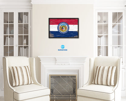 Missouri State Shabby Chic Flag Wood Framed Paper Print  Wall Art Decor Gifts