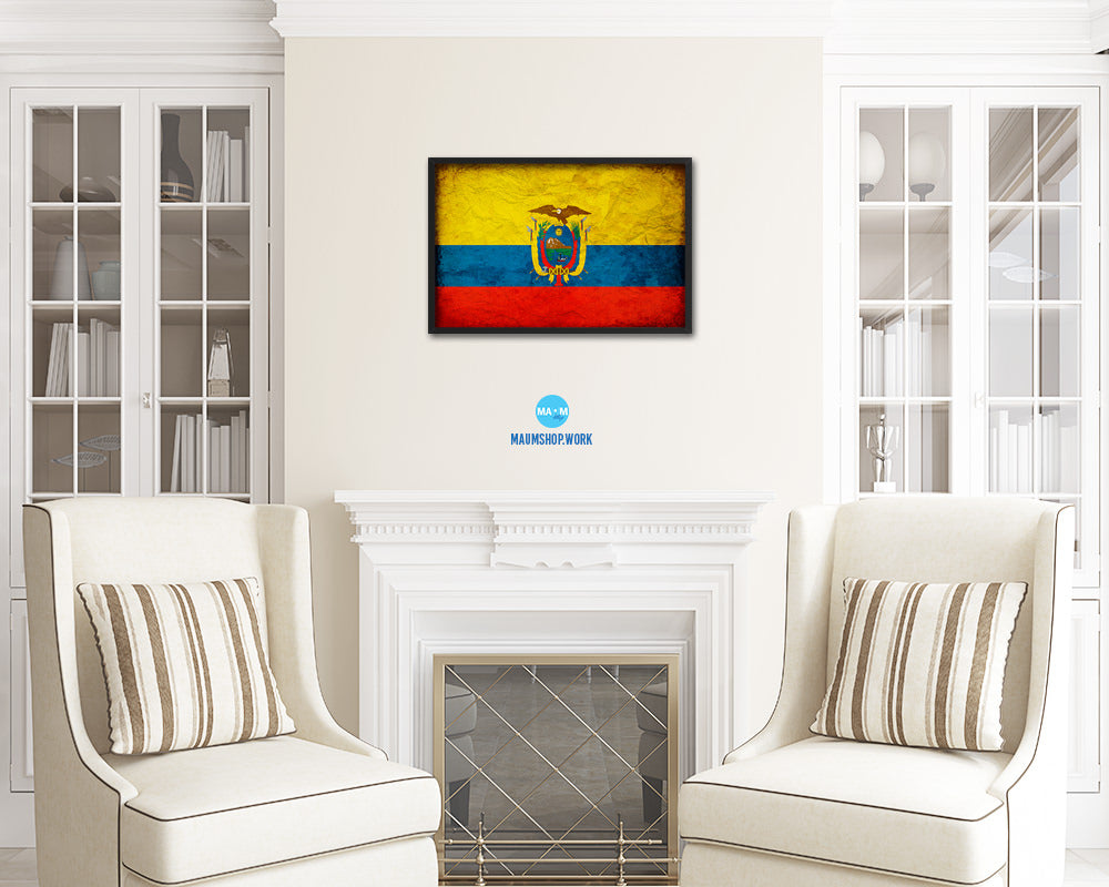 Ecuador Country Vintage Flag Wood Framed Print Wall Art Decor Gifts
