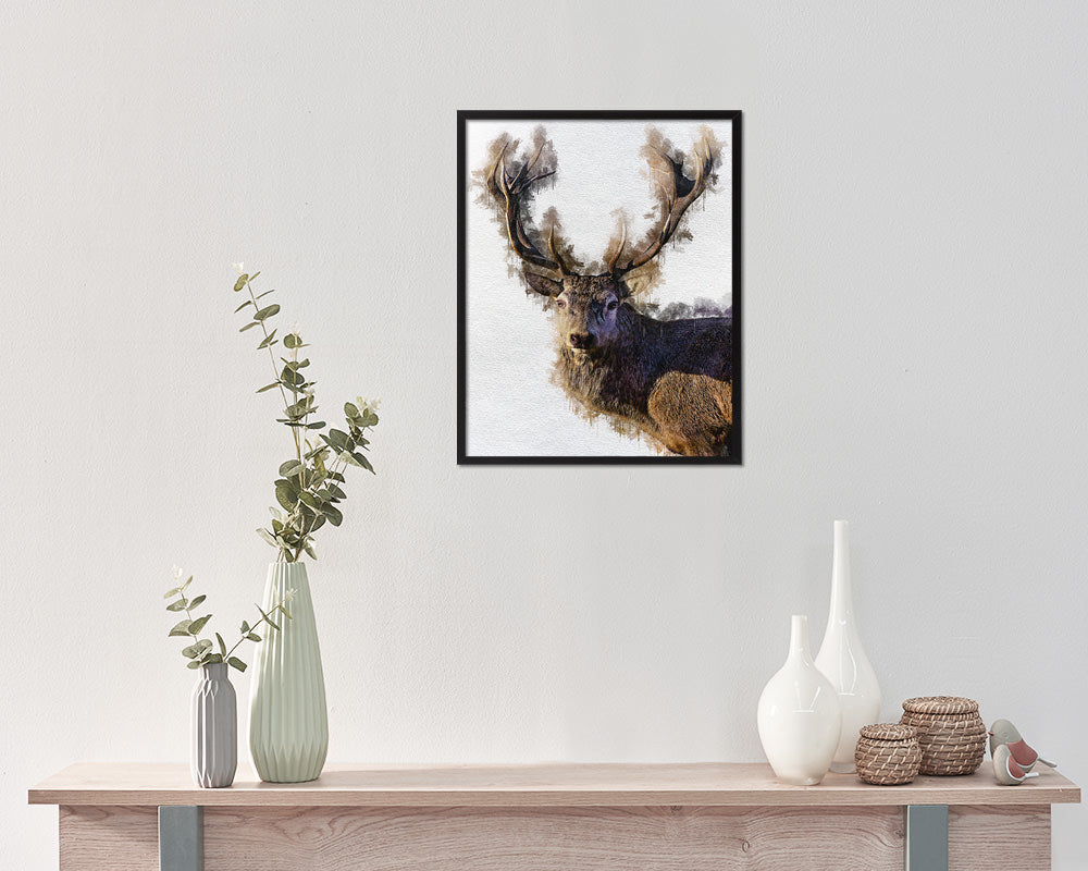 Horn Deer Animal Painting Print Framed Art Home Wall Decor Gifts