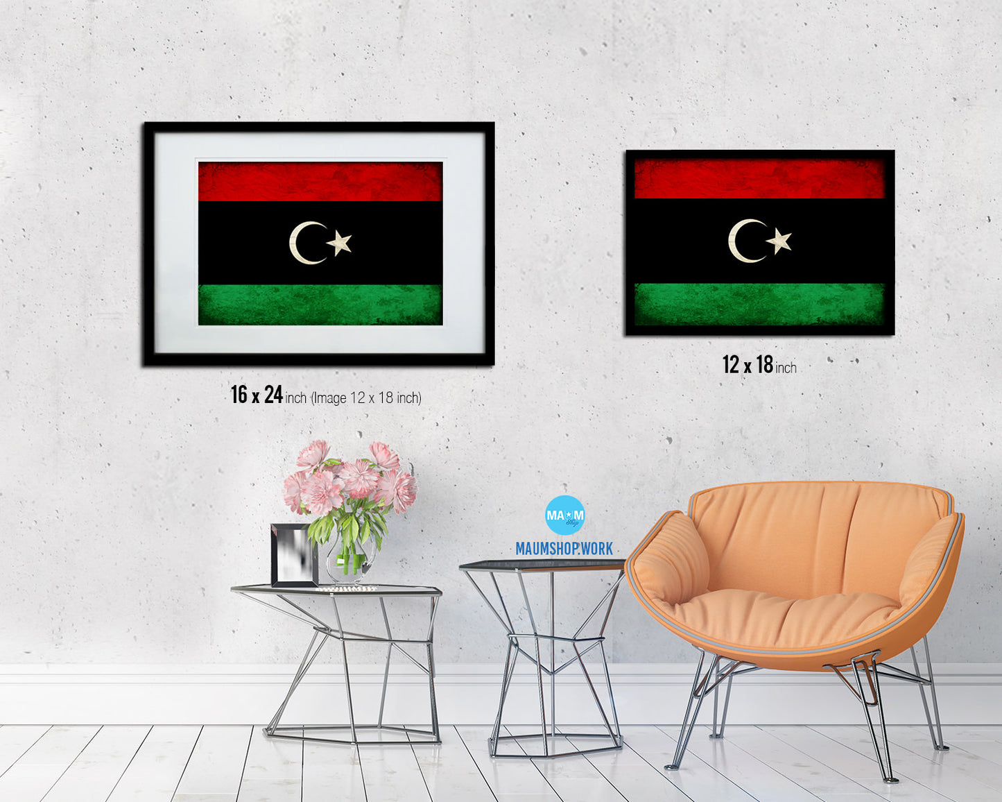Libya Country Vintage Flag Wood Framed Print Wall Art Decor Gifts