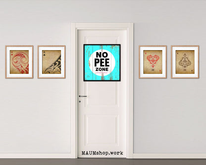 No Pee Zone Shabby Chic Sign Wood Framed Art Paper Print Wall Decor Gifts