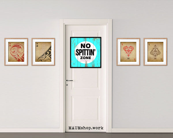 No Spitting Zone Shabby Chic Sign Wood Framed Art Paper Print Wall Decor Gifts