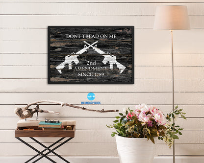 2nd Amendment Dont Tread On Me Wood Rustic Flag Framed Print Art