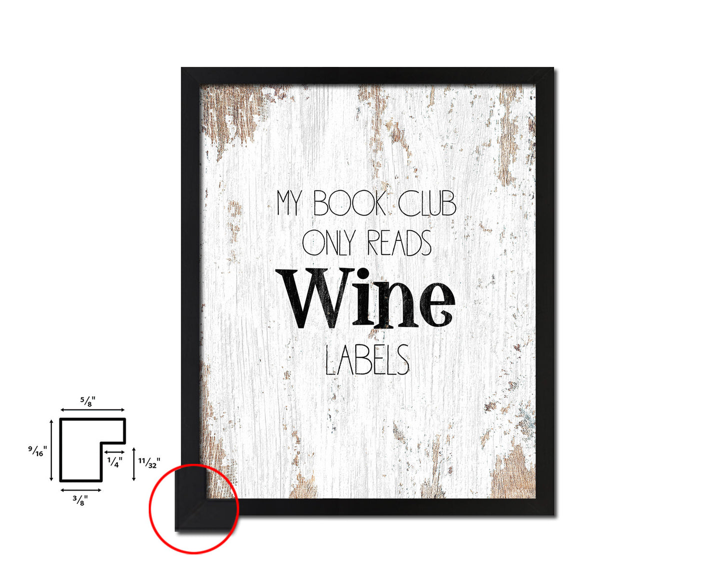 My book club only reads wine labels Words Wood Framed Print Wall Decor Art Gifts