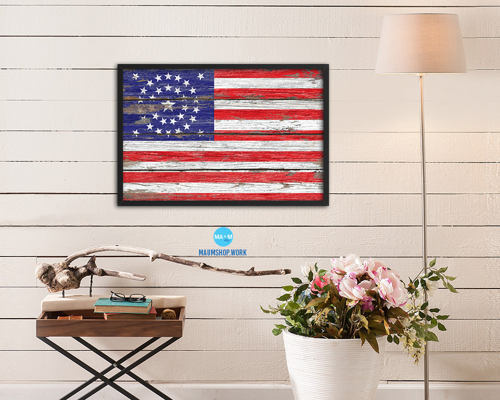 34 Stars Lincoln and Johnson Wood Rustic Flag Wood Framed Print Wall Art Decor Gifts