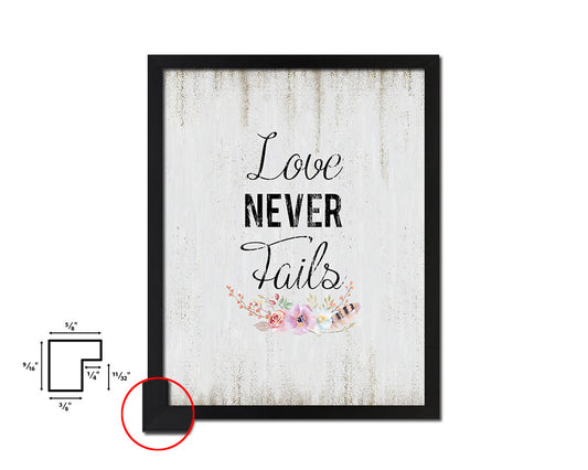 Love never fails Quote Wood Framed Print Wall Decor Art