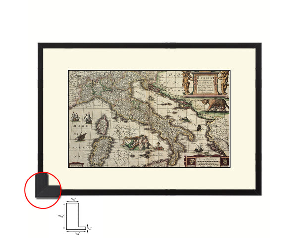 Italy Henricus Hondius Old Map Framed Print Art Wall Decor Gifts