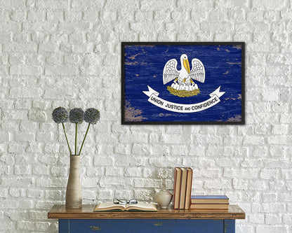Louisiana State Shabby Chic Flag Wood Framed Paper Print  Wall Art Decor Gifts
