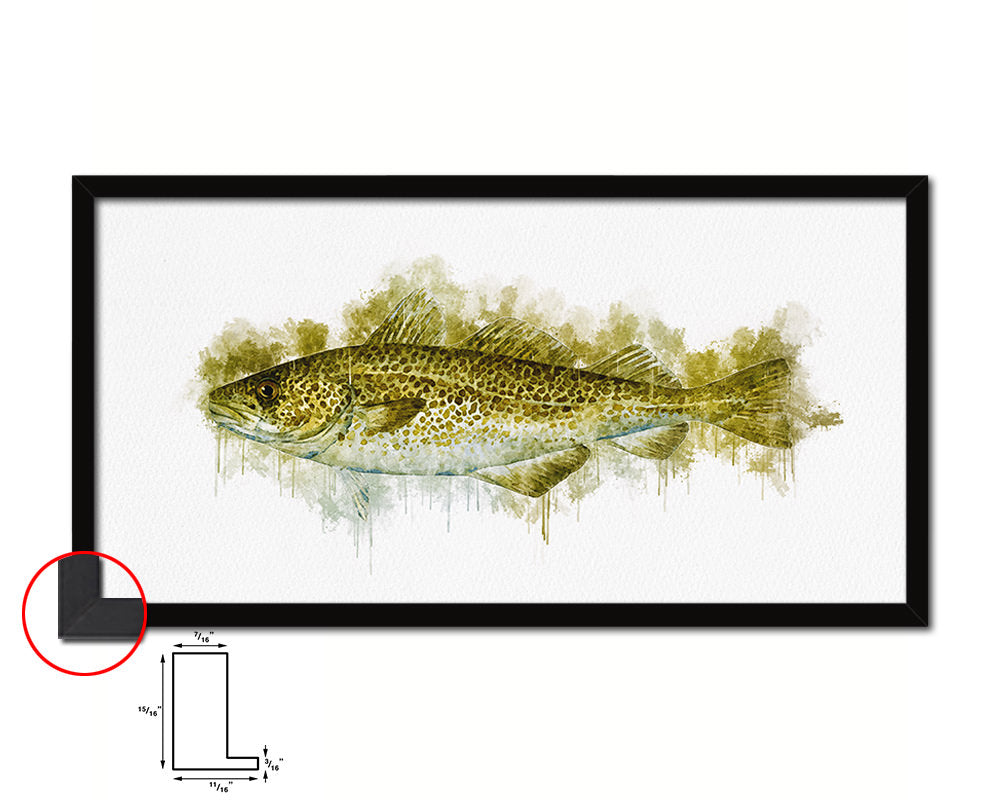 Cod Fish Art Wood Frame Modern Restaurant Sushi Wall Decor Gifts, 10" x 20"