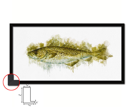 Cod Fish Art Wood Frame Modern Restaurant Sushi Wall Decor Gifts, 10" x 20"