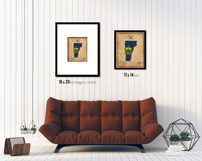 Vermont State Vintage Map Wood Framed Paper Print  Wall Art Decor Gifts