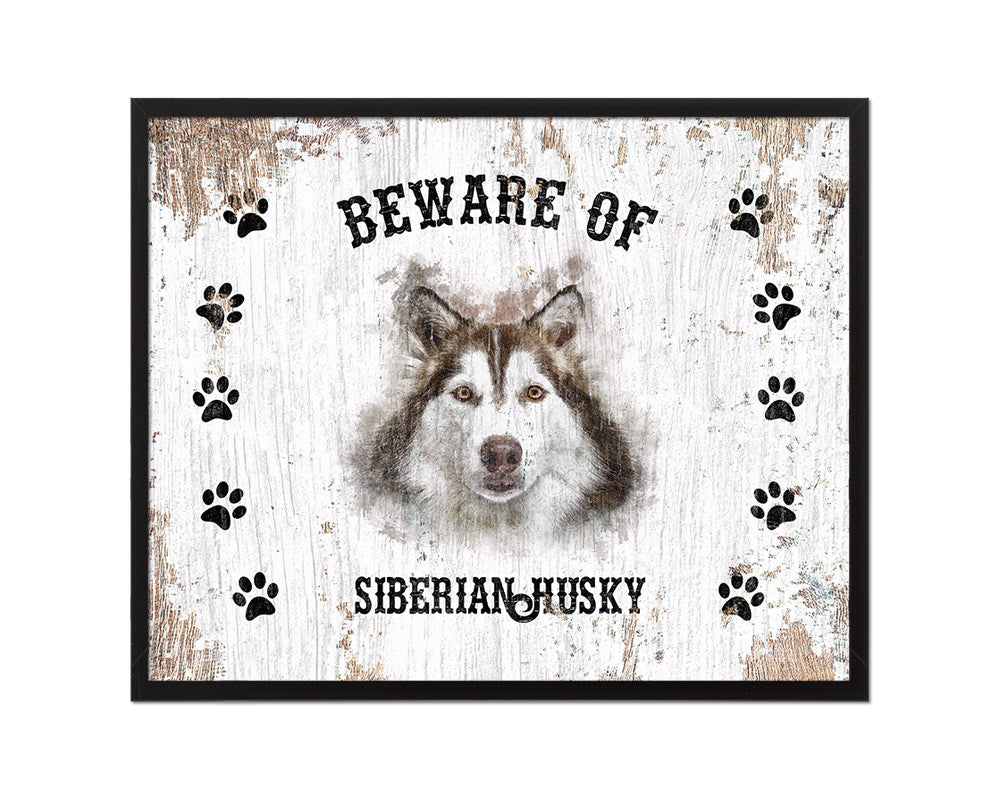 Beware of Russell Terrier Sign Wood Framed Print Wall Art Decor Gifts