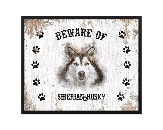 Beware of Russell Terrier Sign Wood Framed Print Wall Art Decor Gifts