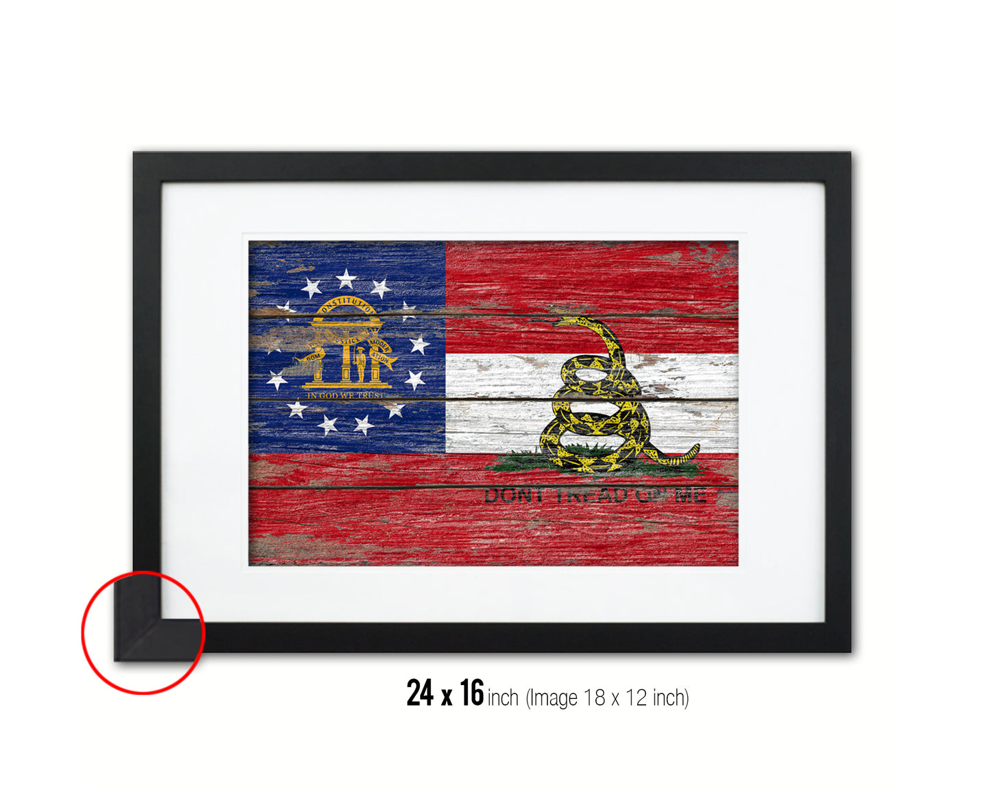 Gadsden Don't Tread On Me Georgia State Wood Rustic Flag Framed Print Art