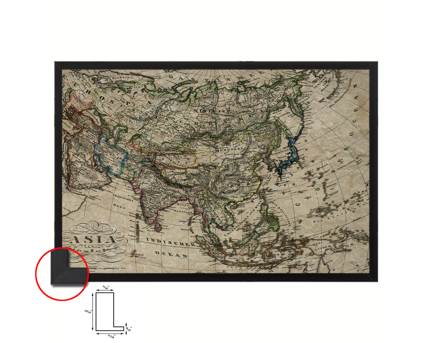 Asia 1872 Historical Map Framed Print Art Wall Decor Gifts