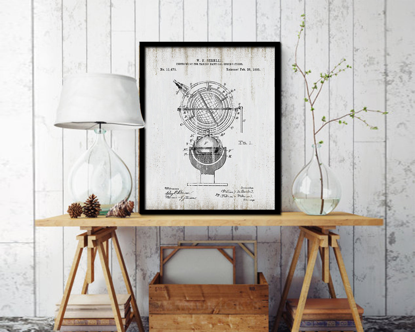 Globe Nautical Vintage Patent Artwork Black Frame Print Gifts
