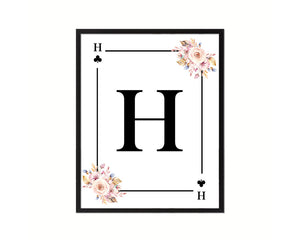 Letter H Personalized Boho Monogram Clover Card Decks Framed Print Wall Art Decor Gifts