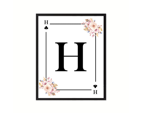 Letter H Personalized Boho Monogram Clover Card Decks Framed Print Wall Art Decor Gifts
