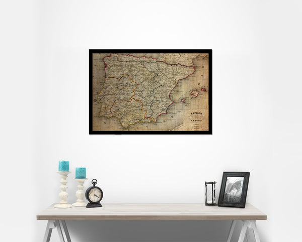 Spain and Portugal Vintage Map Framed Print Art Wall Decor Gifts