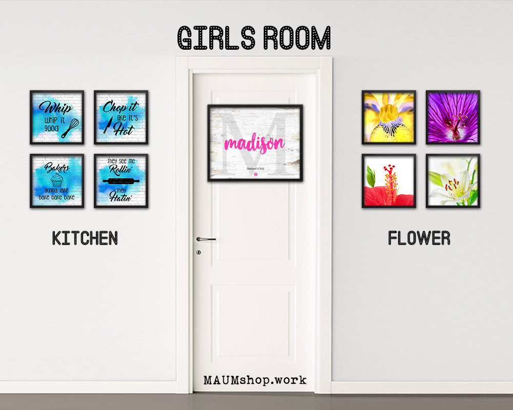 Madison Personalized Biblical Name Plate Art Framed Print Kids Baby Room Wall Decor Gifts