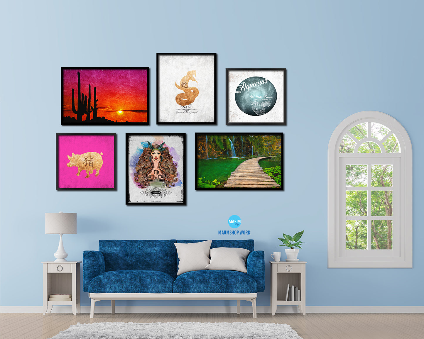 Snake Chinese Zodiac Character Black Framed Art Paper Print Wall Art Decor Gifts, White