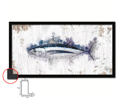 Albacore Tuna Fish Art Wood Frame Shabby Chic Restaurant Sushi Wall Decor Gifts, 10" x 20"