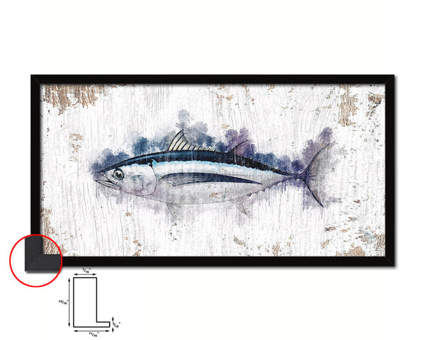 Albacore Tuna Fish Art Wood Frame Shabby Chic Restaurant Sushi Wall Decor Gifts, 10" x 20"