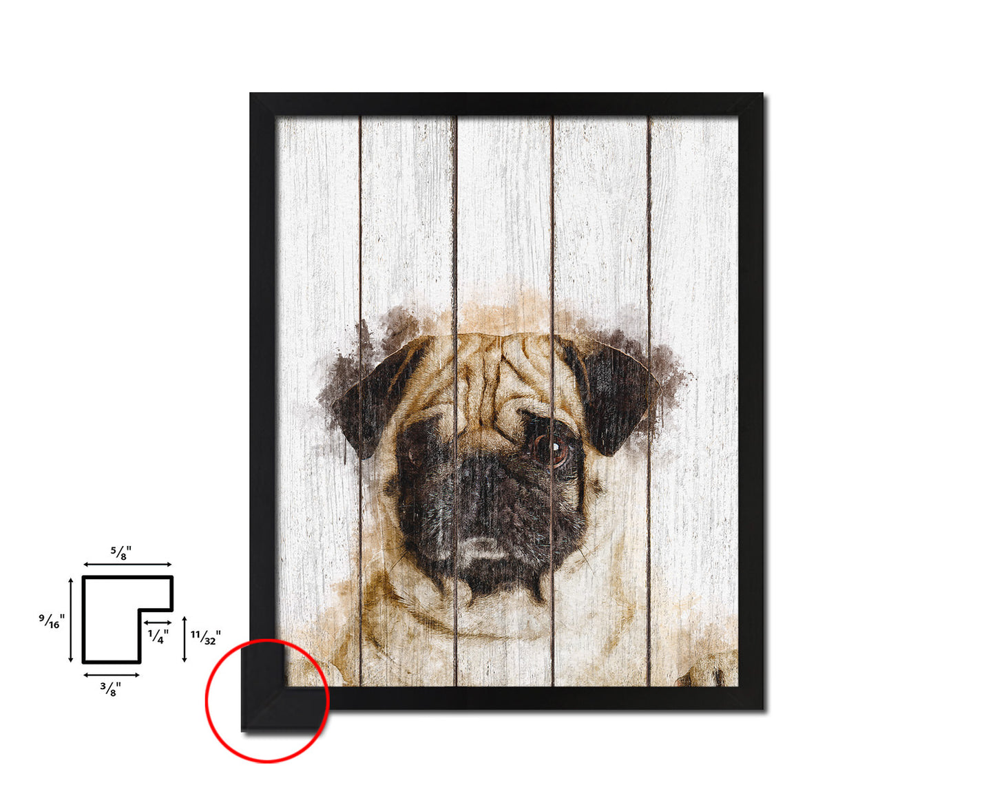 Pug Dog Puppy Portrait Framed Print Pet Watercolor Wall Decor Art Gifts
