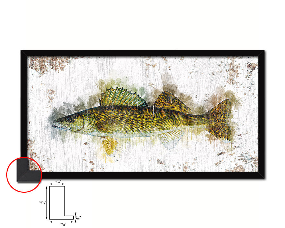 Walleye Fish Art Wood Frame Shabby Chic Restaurant Sushi Wall Decor Gifts, 10" x 20"