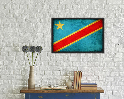 Congo Democratic Republic Country Vintage Flag Wood Framed Print Wall Art Decor Gifts
