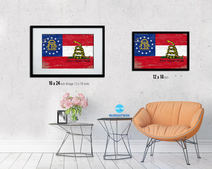 Gadsden Don't Tread On Me Georgia State Shabby Chic Military Flag Framed Print Art