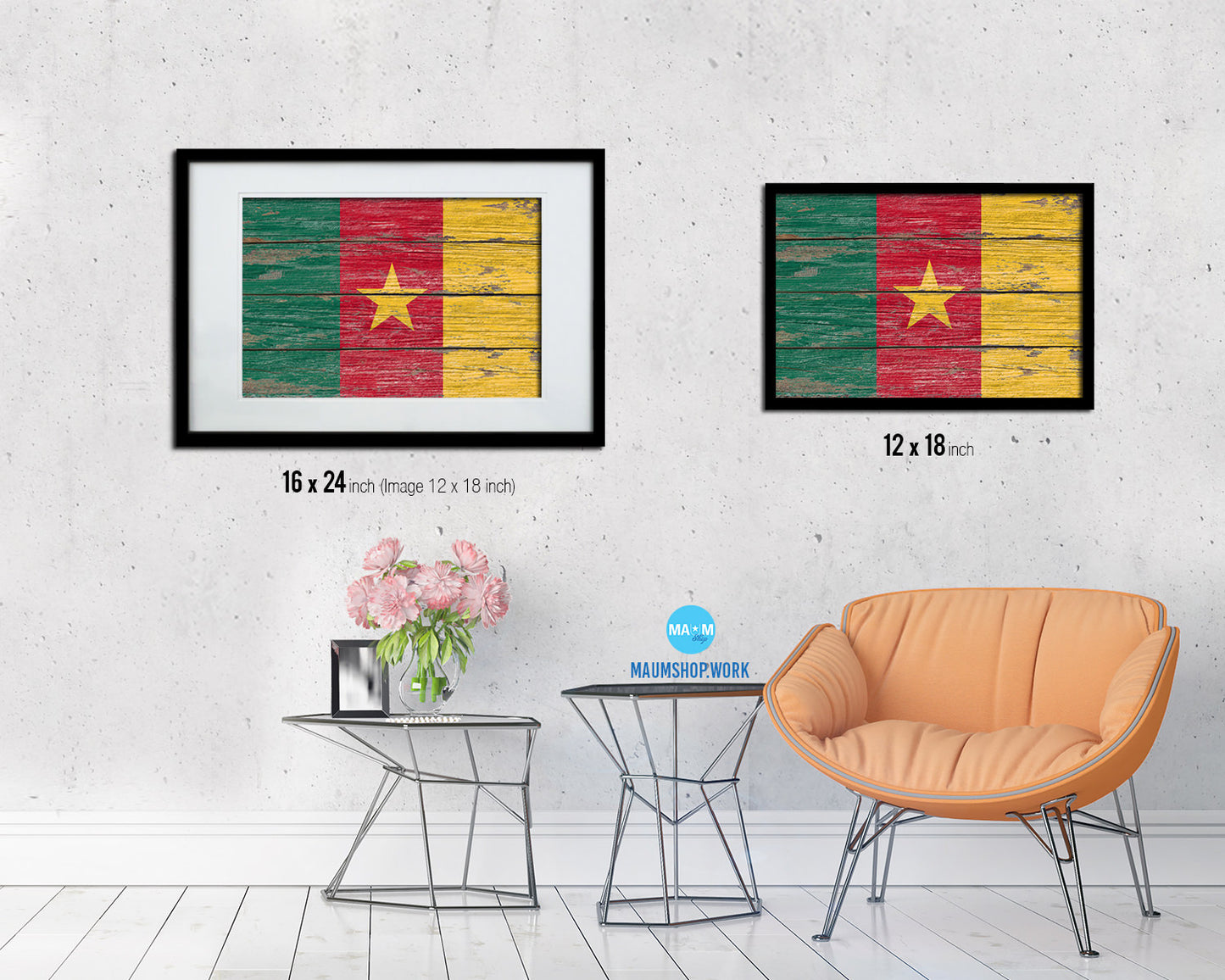 Cameroon Country Wood Rustic National Flag Wood Framed Print Wall Art Decor Gifts