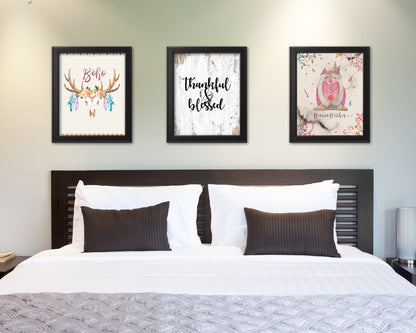 Thankful & Blessed Quote Framed Print Home Decor Wall Art Gifts