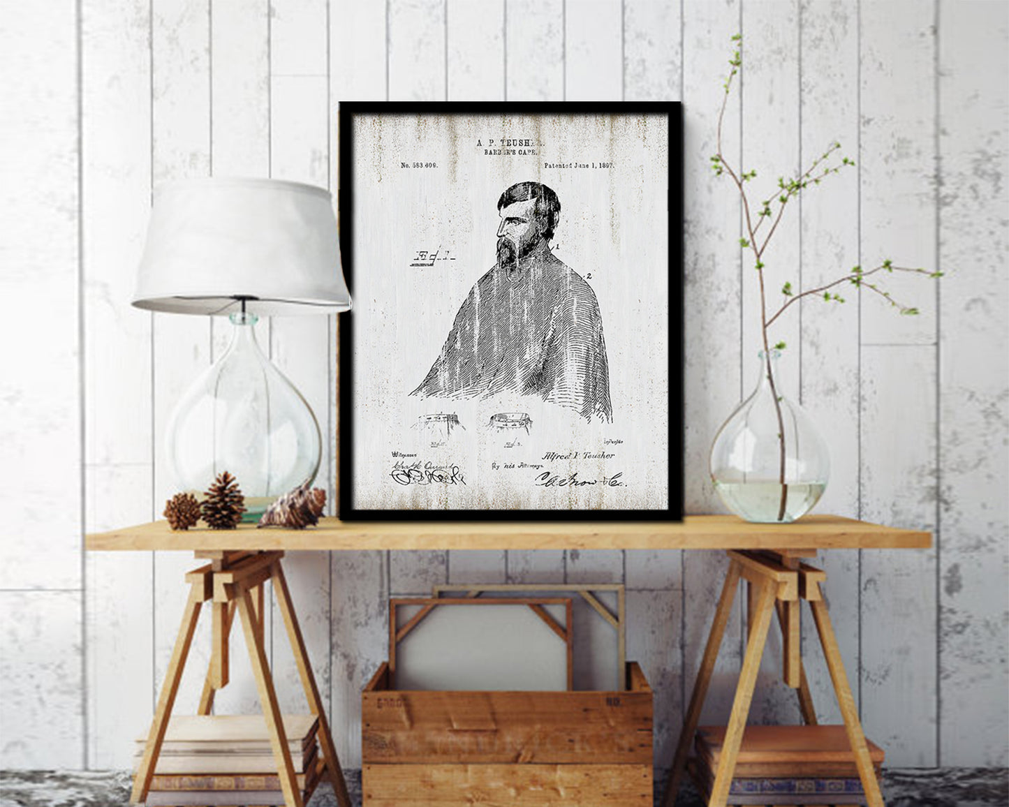 Barber's Cape Barbershop Vintage Patent Artwork Black Frame Print Wall Art Decor Gifts