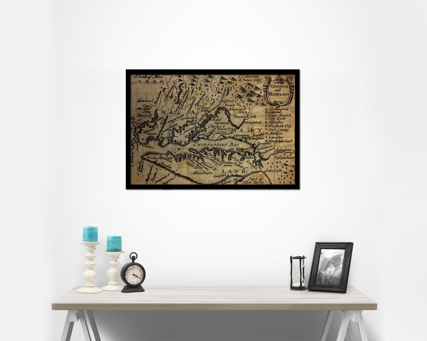 Virginia and Maryland John Speed 1646 Vintage Map Framed Print Art Wall Decor Gifts