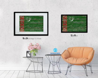 Turkmenistan Country Wood Rustic National Flag Wood Framed Print Wall Art Decor Gifts
