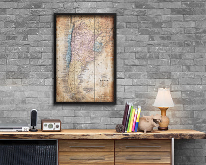 Argentina Chile Patagonia Antique Map Wood Framed Print Art Wall Decor Gifts