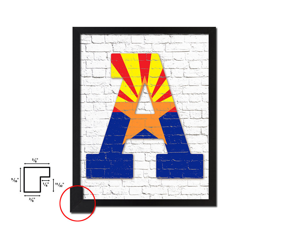 Arizona State Initial Flag Wood Framed Paper Print Decor Wall Art Gifts, Brick